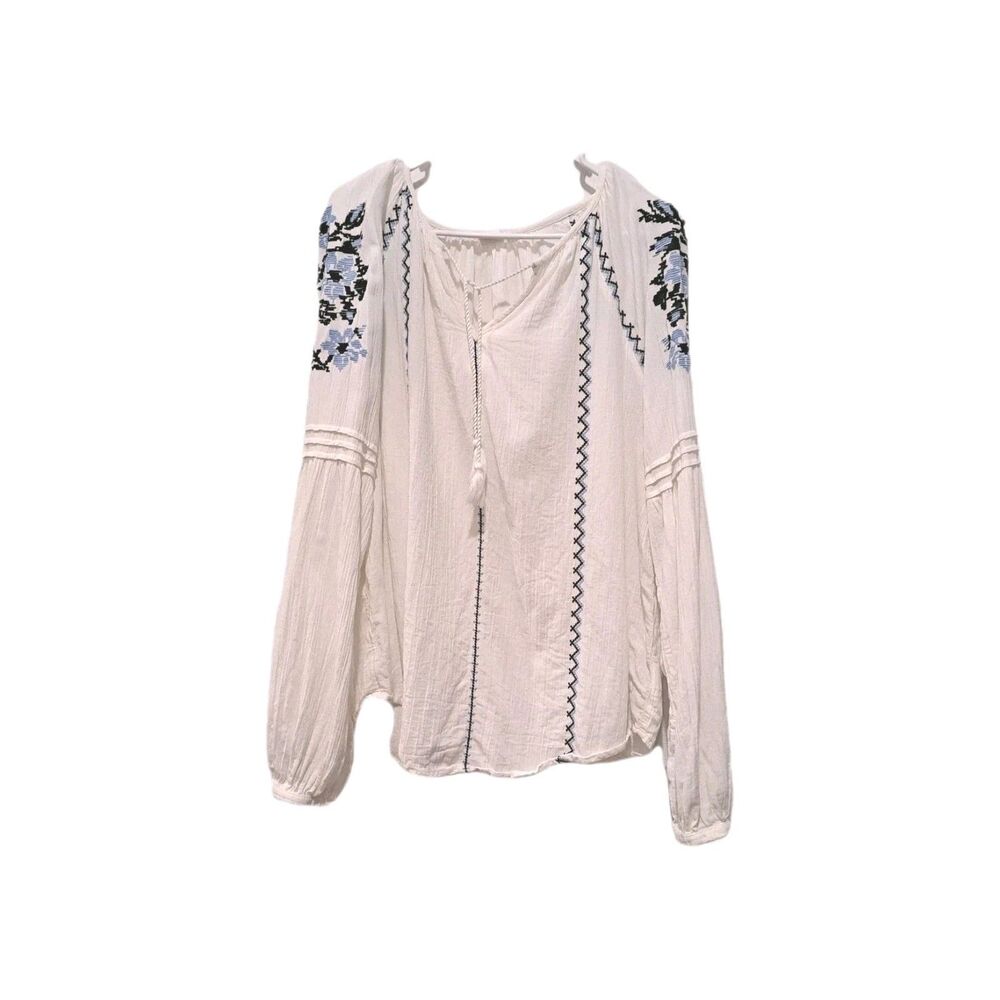 Gap LargeWhite/Embroidery Long Sleeve Tie Front  Boho Peasant Prairie Beach
